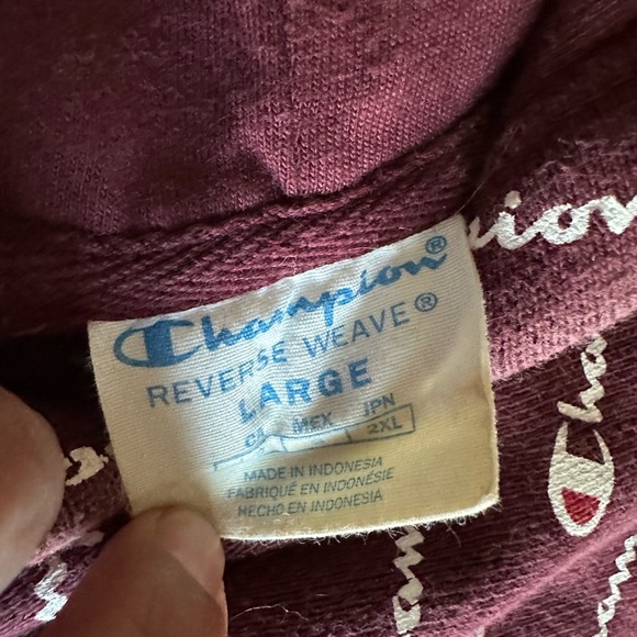 Champion Reverse Weave AOP PO Hoodie S2974 CPB SZ L Unisex, Burgundy, y2k, 90s - Picture 7 of 10